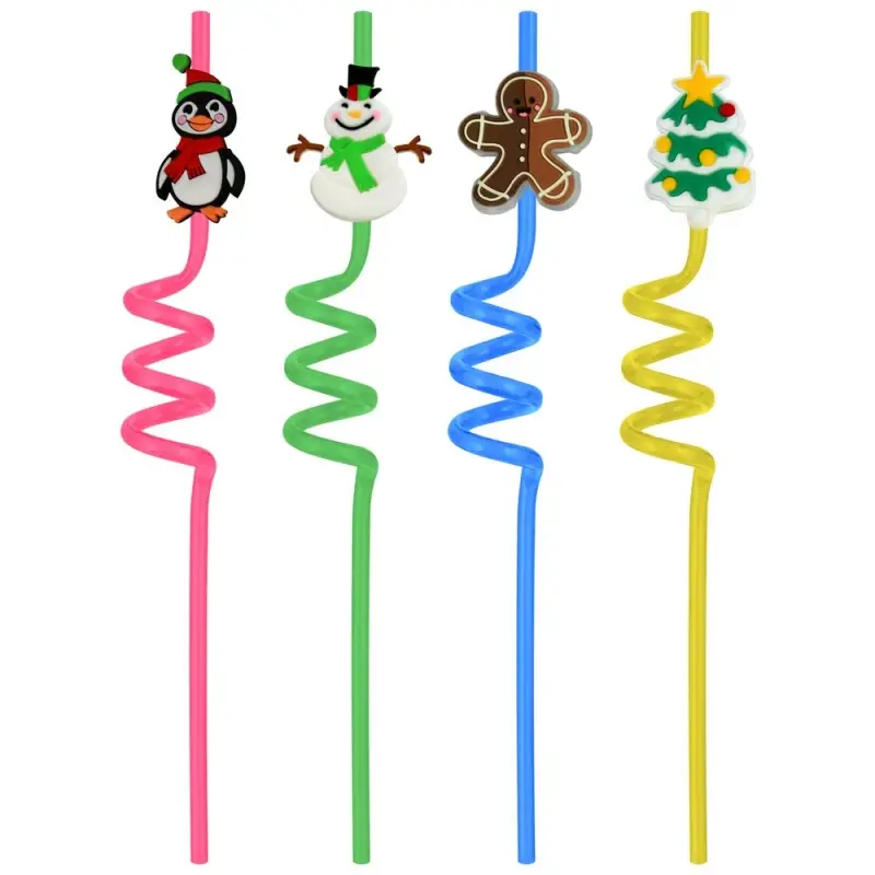 Трубочки для коктейля Новогодние игрушки 4 шт