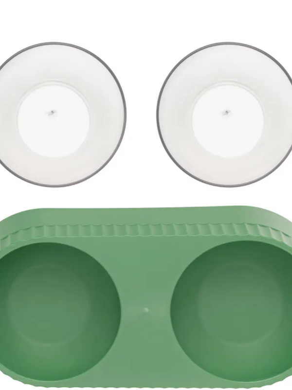 Миска двойная на подставке зеленая