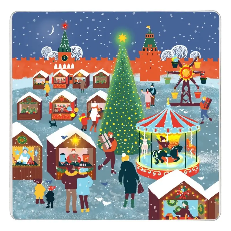 Доска разделочная Подставка под горячее Зимние города 18х18 см (ассортимент)