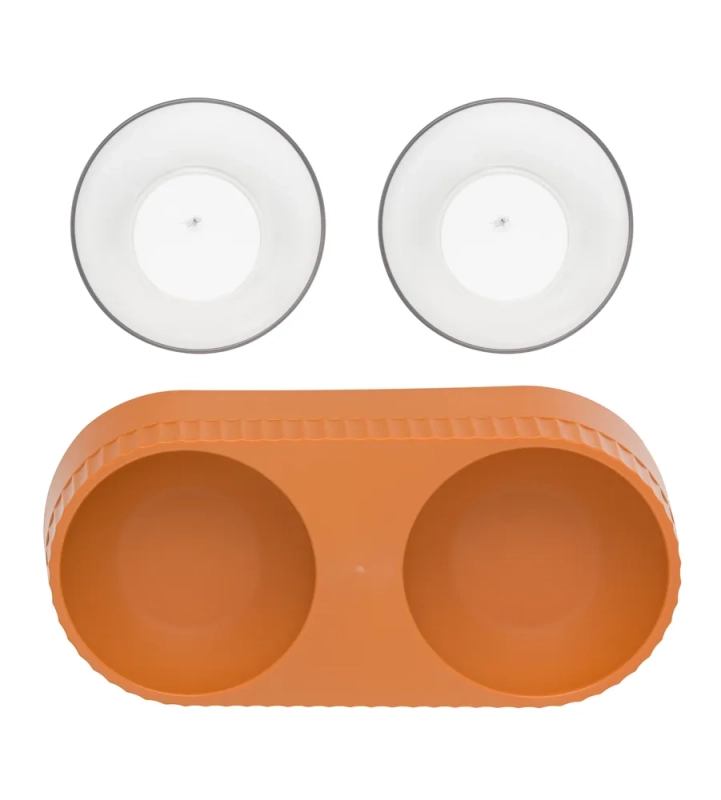 Миска двойная на подставке коричневая