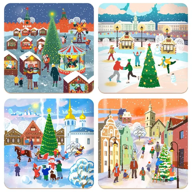 Подставка под горячее Зимние города 14х14см