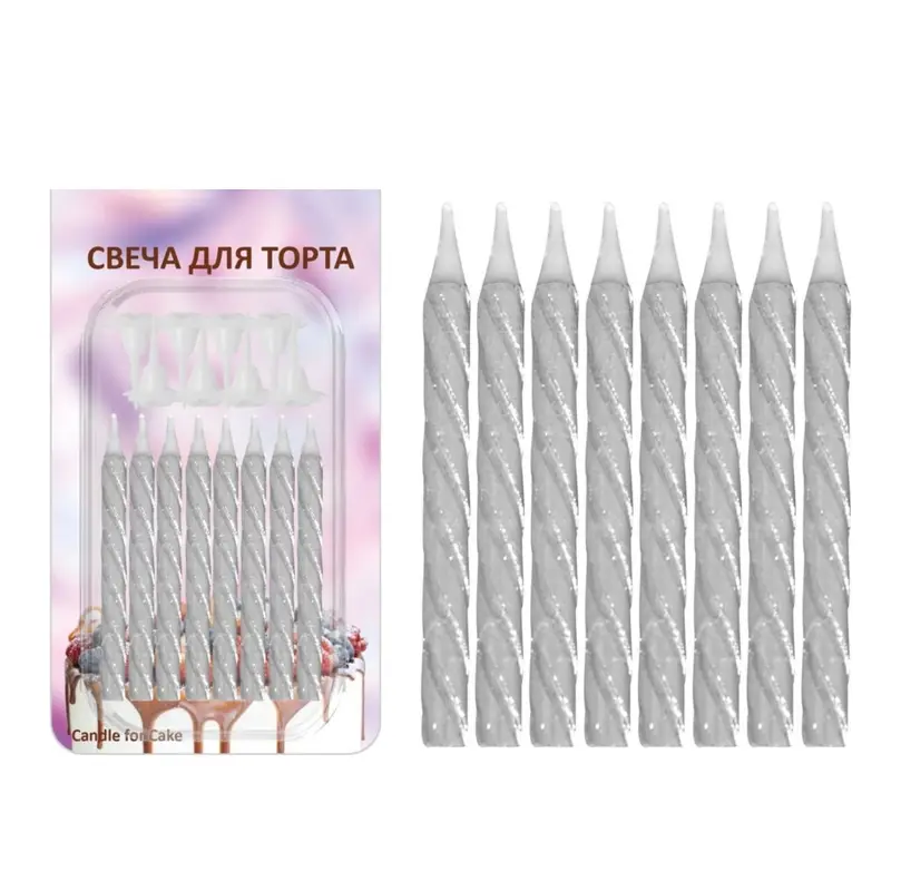 Свечи для торта с подставками Серебро 8шт
