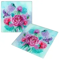 Доска разделочная Пионы и птички 18х18 см