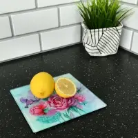 Доска разделочная Пионы и птички 18х18 см