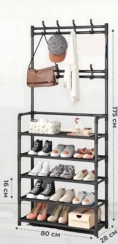 Обувница полка - вешалка напольная для прихожей пятиярусная