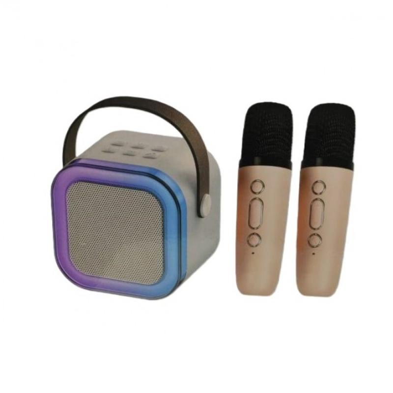 Мини-детское караоке с двумя беспроводными микрофонами и RGB подсветкой (цвет в ассортименте)