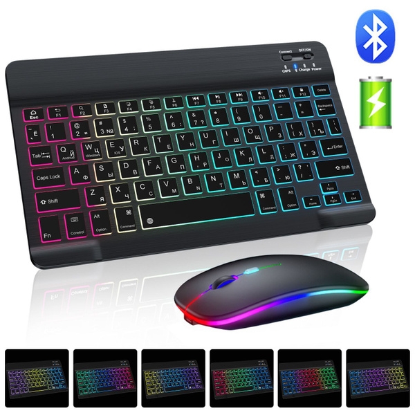 Клавиатура беспроводная с подсветкой RGB мышка LED Русская раскладка черный Клавиатура беспроводная с подсветкой RGB мышка LED Русская раскладка черный