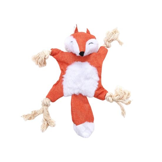 Игрушка для собак Лиса с пищалкой  шуршалкой и канатиком (цвет в ассортименте)