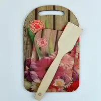 Доска разделочная с подставкой и лопаткой Красочная весна 3 предмета