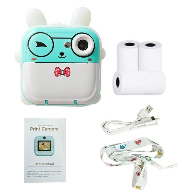 Детская фотокамера с мгновенной печатью Зайка голубой Детская фотокамера с мгновенной печатью Зайка голубой