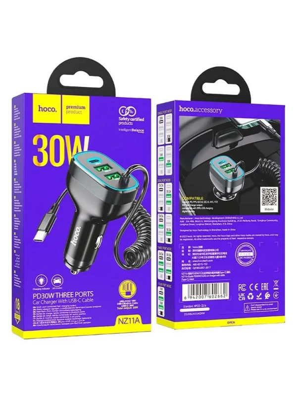 Автомобильное зарядное устройство с кабелем Hoco NZ11A