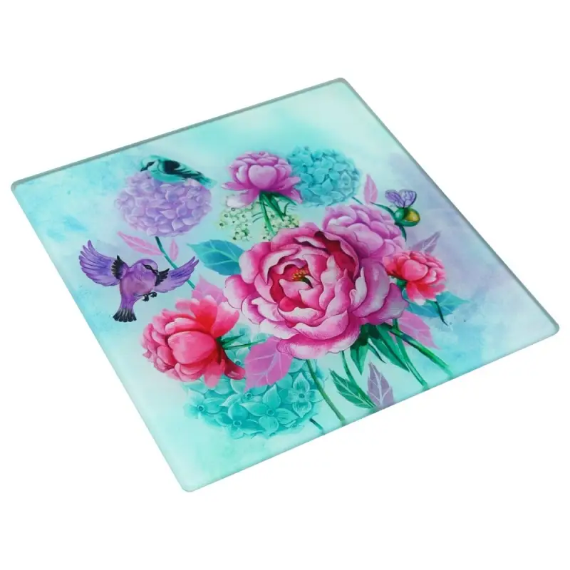 Доска разделочная Пионы и птички 18х18 см