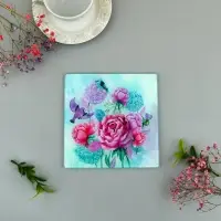 Доска разделочная Пионы и птички 18х18 см