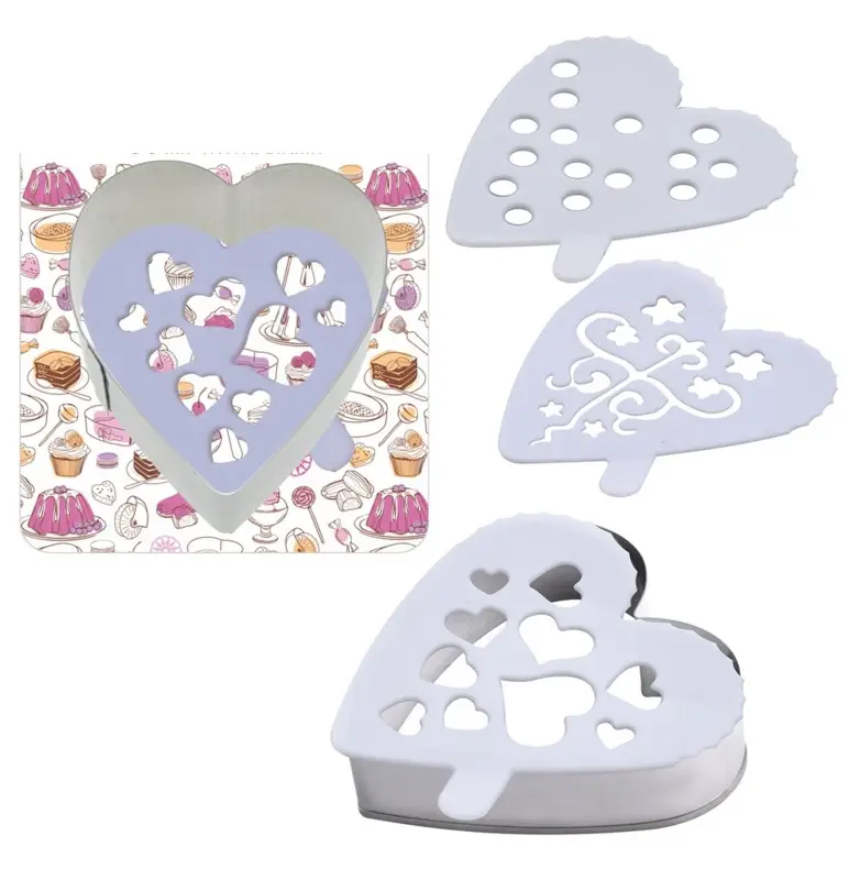 Кулинарная форма "Сердце" с 3 трафаретами