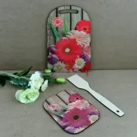 Доска разделочная с подставкой и лопаткой Красочная весна 3 предмета