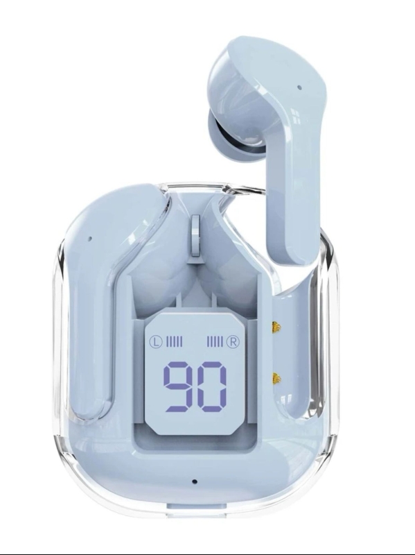 Беспроводные прозрачные наушники голубые