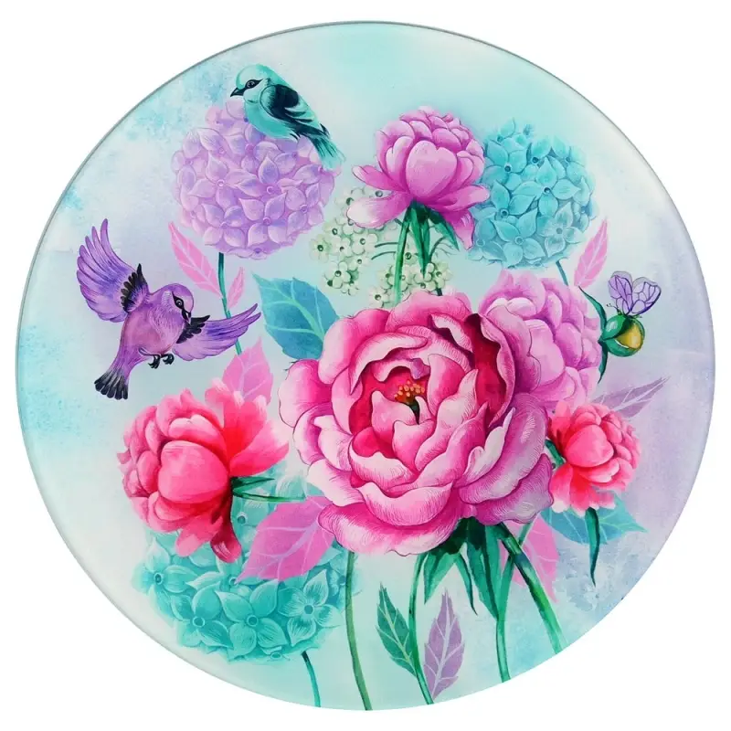 Доска разделочная Пионы и птички 20 см