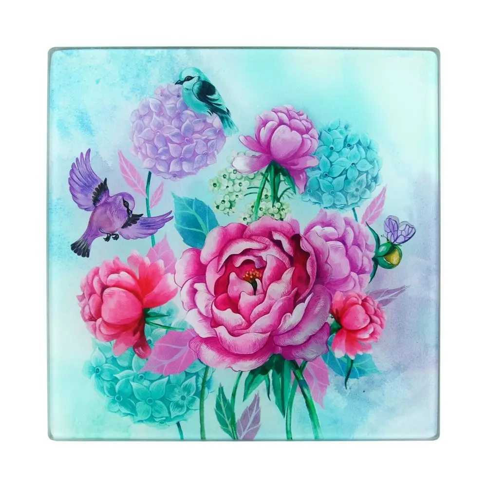 Доска разделочная Пионы и птички 18х18 см