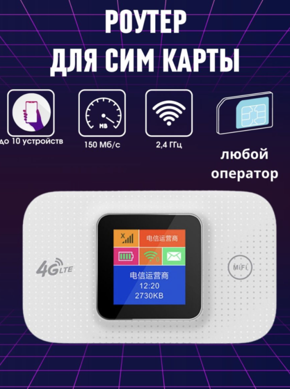 Мобильный Роутер Wi-Fi 4G LTE SIM карманный белый