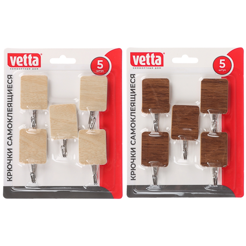VETTA Крючки самоклеящиеся, 5 шт, принт под VETTA Крючки самоклеящиеся, 5 шт, принт под "Дерево", металл, PS, 2 цвета