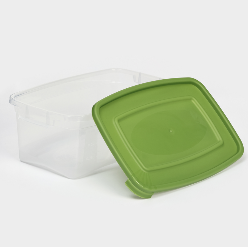 Набор контейнеров пищевых Доляна, 3 шт: 1 л, 18,5&times;12&times;7 см, прямоугольные, прозрачные, крышка зелёная