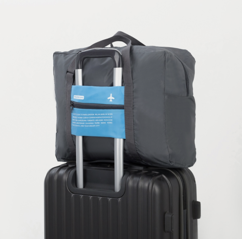 Сумка дорожная на молнии, складная в косметичку, наружный карман, цвет серый/голубой