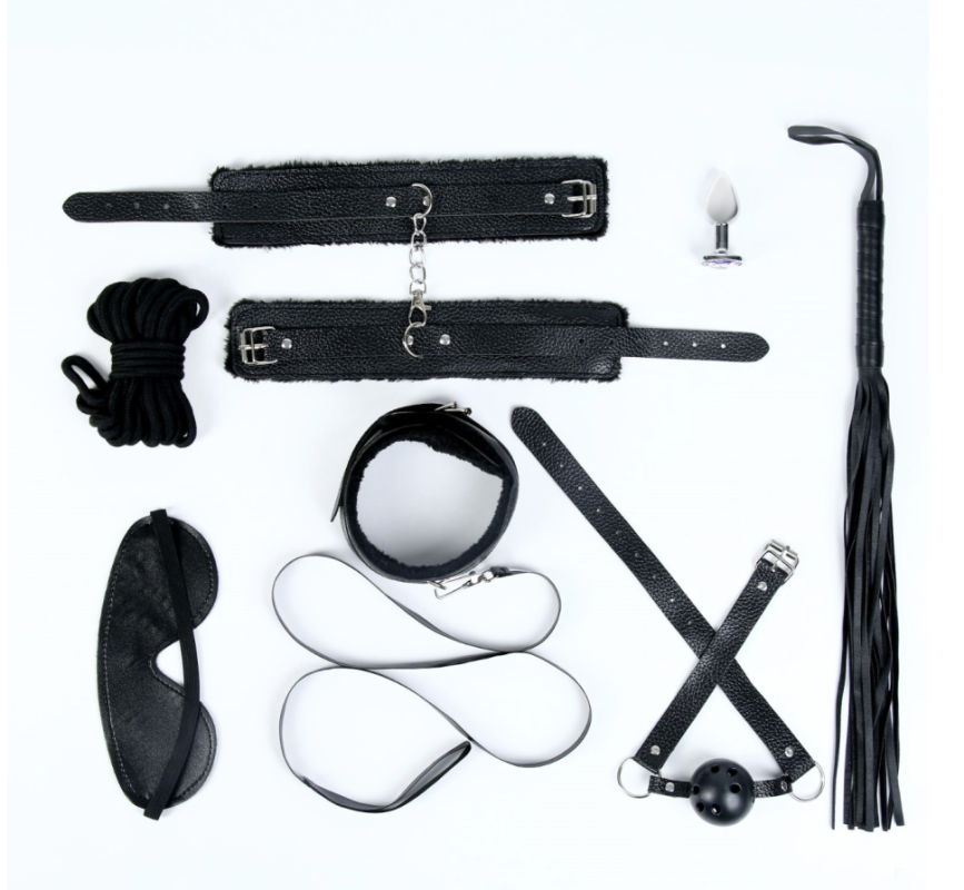 Эротический БДСМ набор Оки-Чпоки, металл, кожа, набор 8 предметов, черный