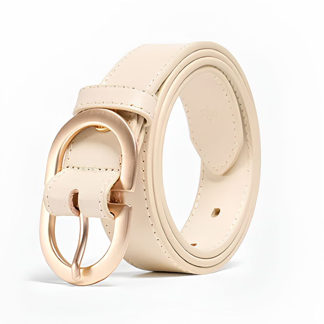 Ремень молочный с золотой пряжкой 95 см Ремень молочный с золотой пряжкой 95 см