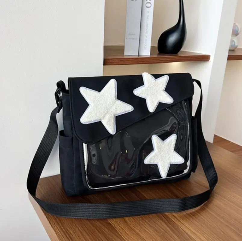 Сумка через плечо с прозрачным карманом черная