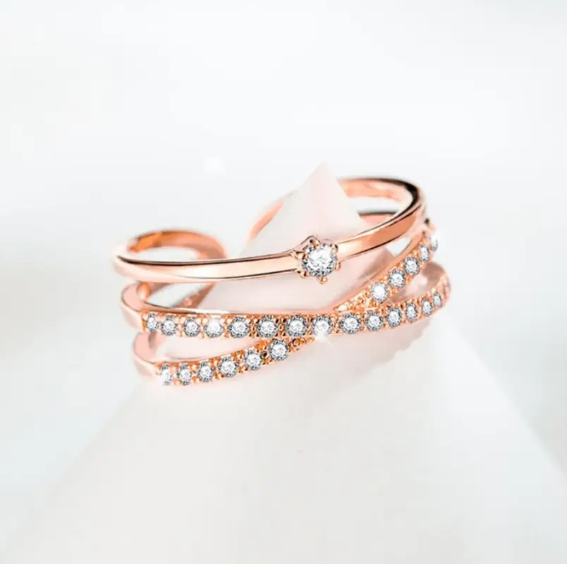 Кольцо двойное с кристаллами розовое золото
