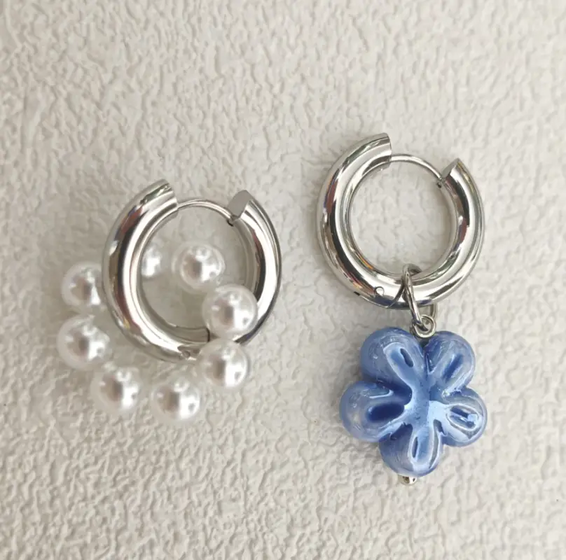 Серьги конго трансформеры Цветок с жемчугом