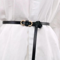 Ремень тонкий на пояс черный 105 см