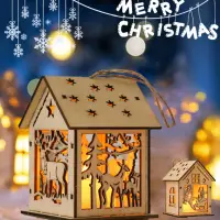 Ёлочная игрушка Домик со подсветкой деревянный от батареек