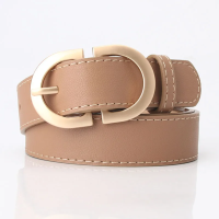 Ремень бежевый с золотой пряжкой 95 см