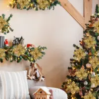 Цветок на елку новогодний Пуансеттия 3 штуки