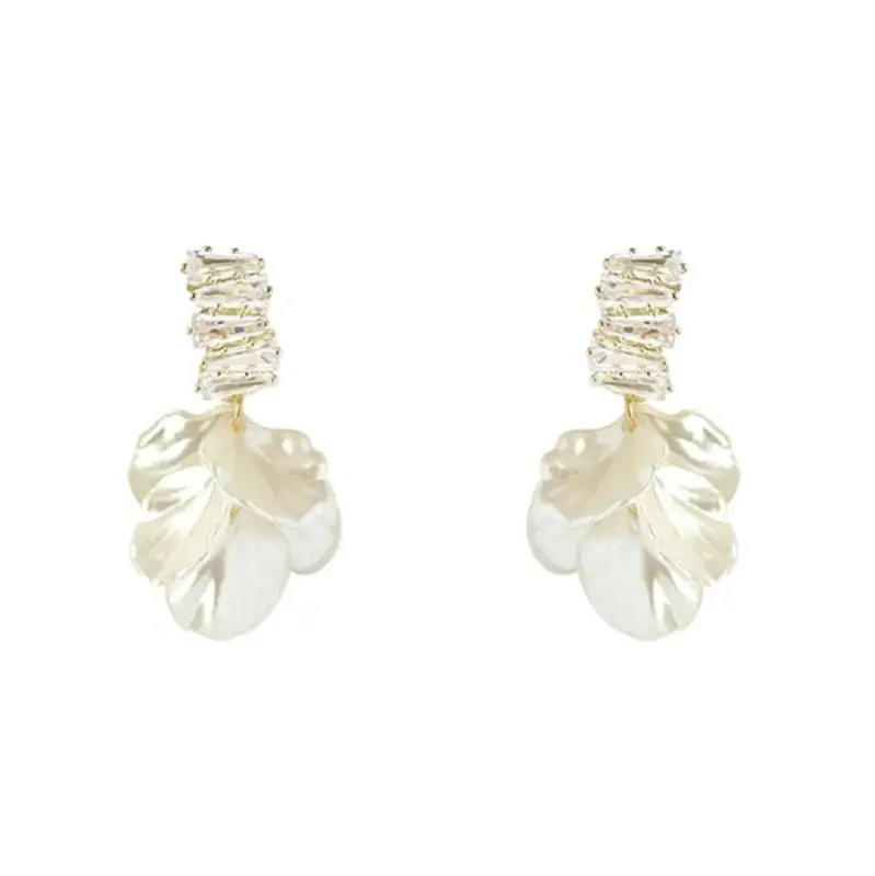 Серьги Цветы с камнями золотистые