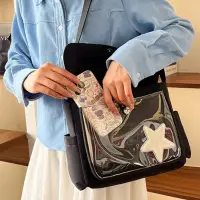 Сумка через плечо с прозрачным карманом черная