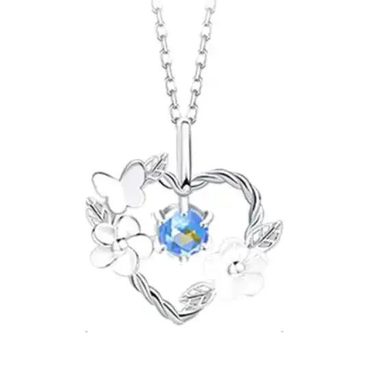 Подвеска с цепочкой Сердце с камнем серебристая