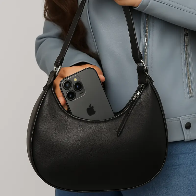 Сумка полумесяц экокожа черная