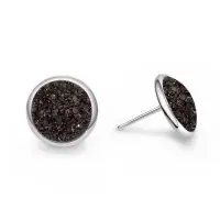 Серьги гвоздики Черные кристаллы серебристые