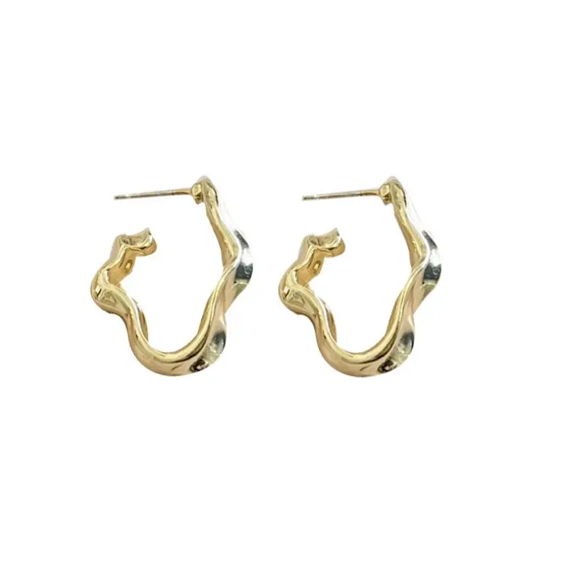 Серьги пусеты Жидкий металл золотистые