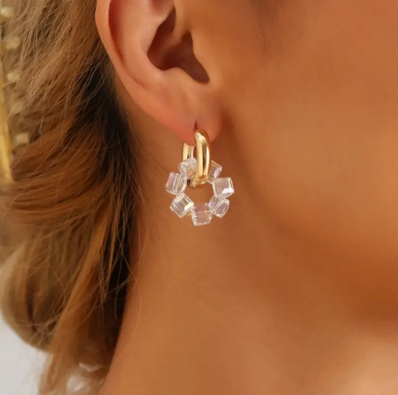 Серьги конго трансформеры с кристаллами золотистые