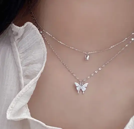 Подвеска Бабочки двойная на цепочке серебристая