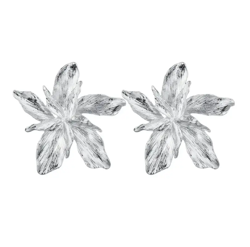 Серьги крупные цветы бижутерия серебристые