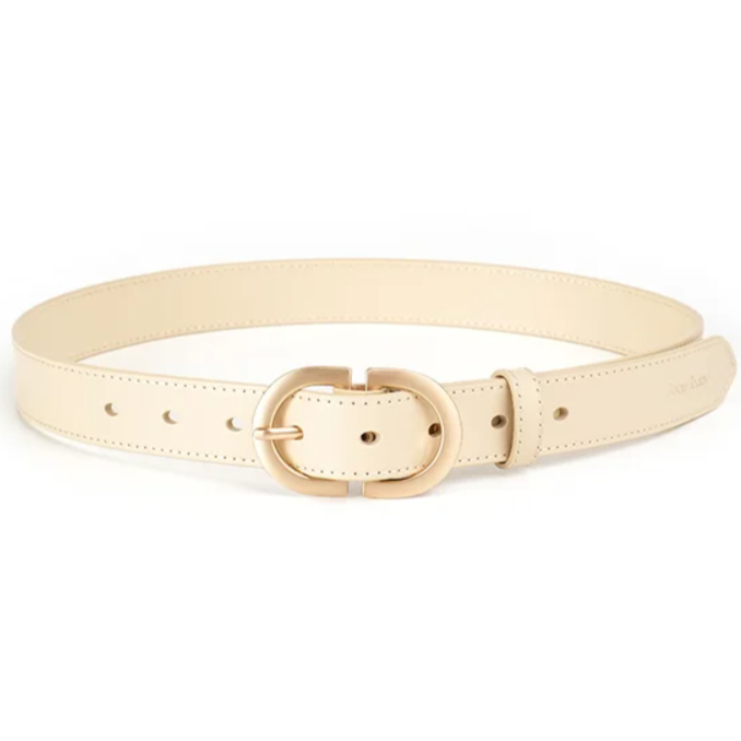 Ремень молочный с золотой пряжкой 95 см Ремень молочный с золотой пряжкой 95 см