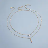 Колье многослойное с кристаллом золотистое