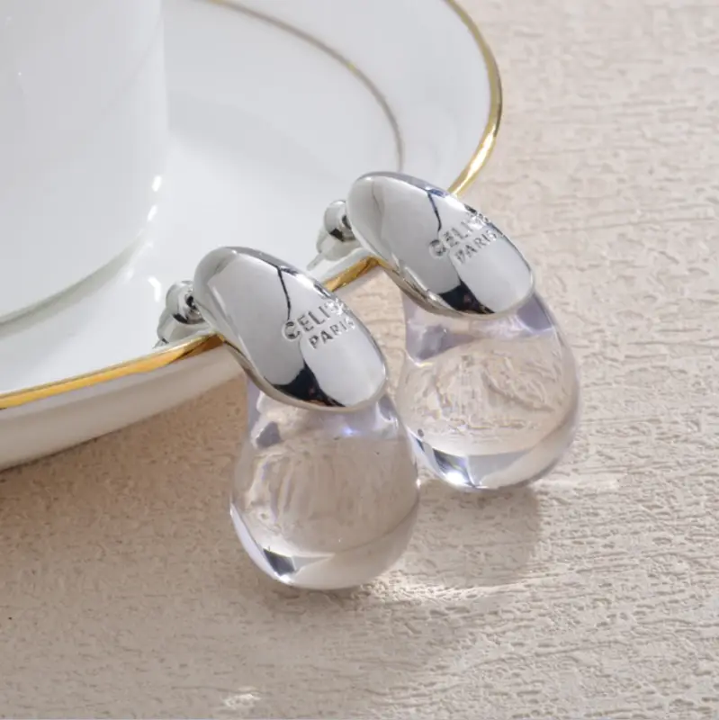 Серьги пусеты Капли прозрачные серебристые