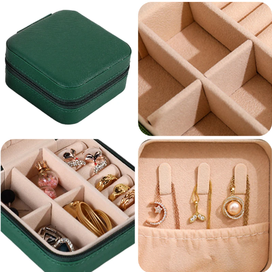 Шкатулка для хранения украшений зеленая экокожа