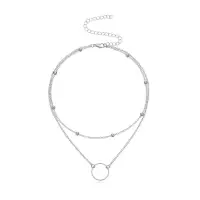 Колье многослойное с кольцом серебристое