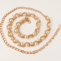 Пояс цепочка с жемчугом для платья 60-115 см